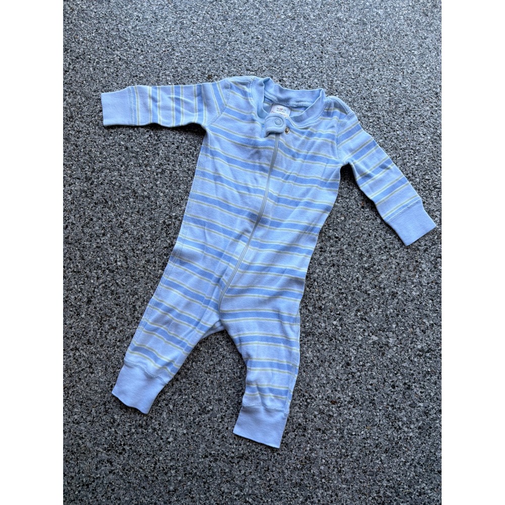 Hanna Andersson Baby 6-9 Months Blue Striped Organic Cotton Zip Sleeper PJs